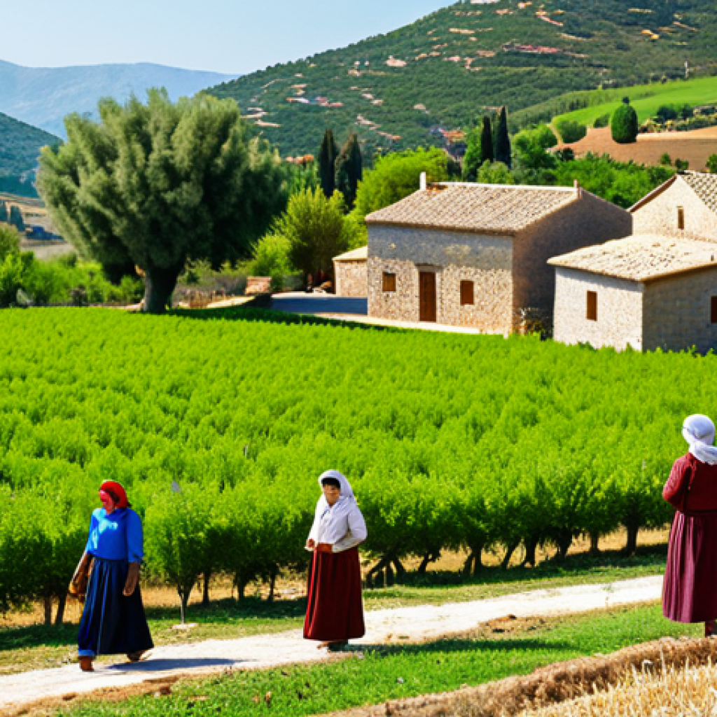 농촌관광지도사와 농촌 마을 디자인 - **Rural Village Scene:** "A vibrant, sunlit village in the countryside, traditional stone houses wit...
