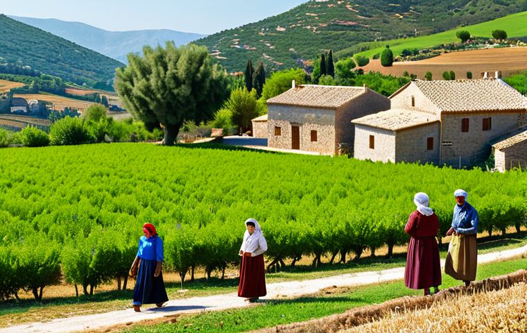 농촌관광지도사와 농촌 마을 디자인 - **Rural Village Scene:** "A vibrant, sunlit village in the countryside, traditional stone houses wit...