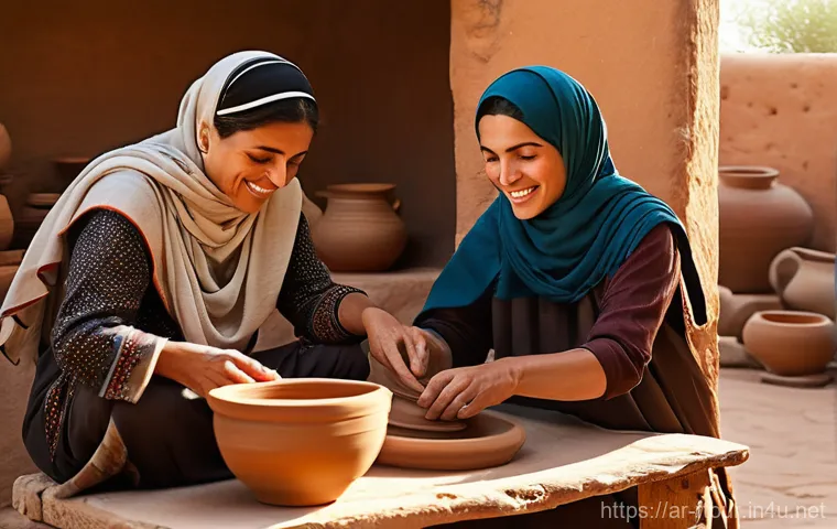 농촌관광지도사와 정부지원 사업 - A serene and picturesque ancient Arab village nestled within lush green valleys, under a clear blue ...