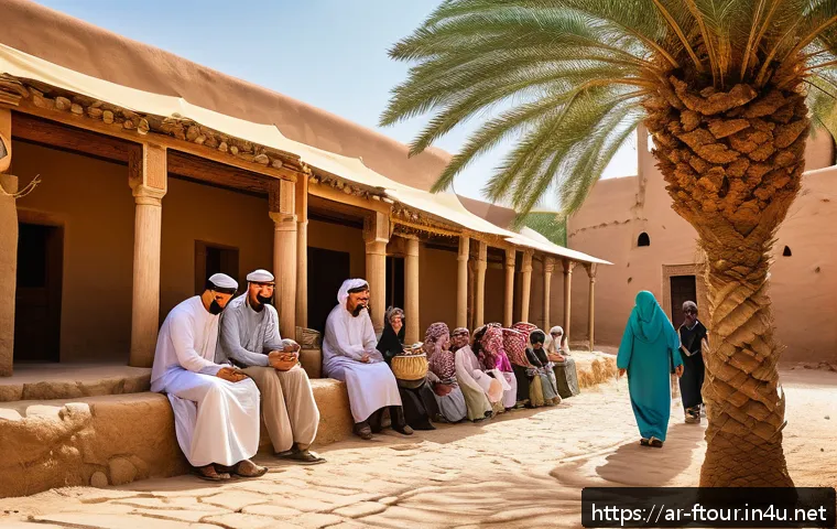 농촌관광지도사로 창업하기 - A vibrant rural tourism scene in an Arabic countryside village during a sunny day, featuring a diver...