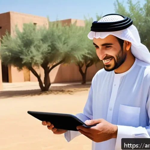 농촌관광지도사 연봉협상 팁 - A confident Arab man in traditional clothing, wearing a business casual jacket over a white thobe, s...