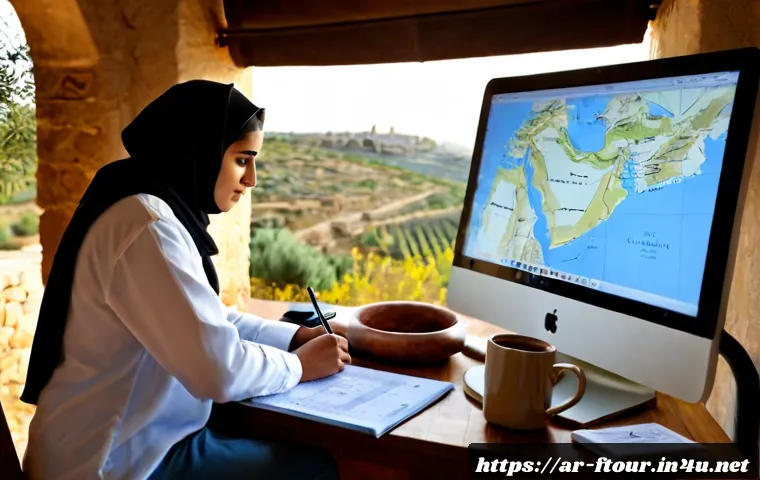 Home 17 농촌관광지도사 모의시험 활용법 - Photorealistic study scene for rural tourism guide mock exam preparation, an Arab adult learner in m...